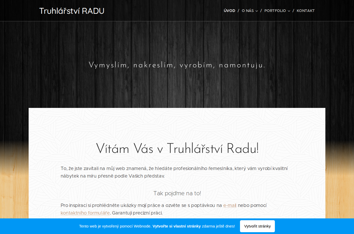Současný web RADU Truhlářství na počítači