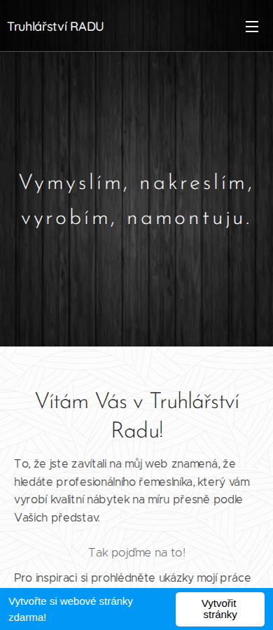 Současný web RADU Truhlářství na mobilu