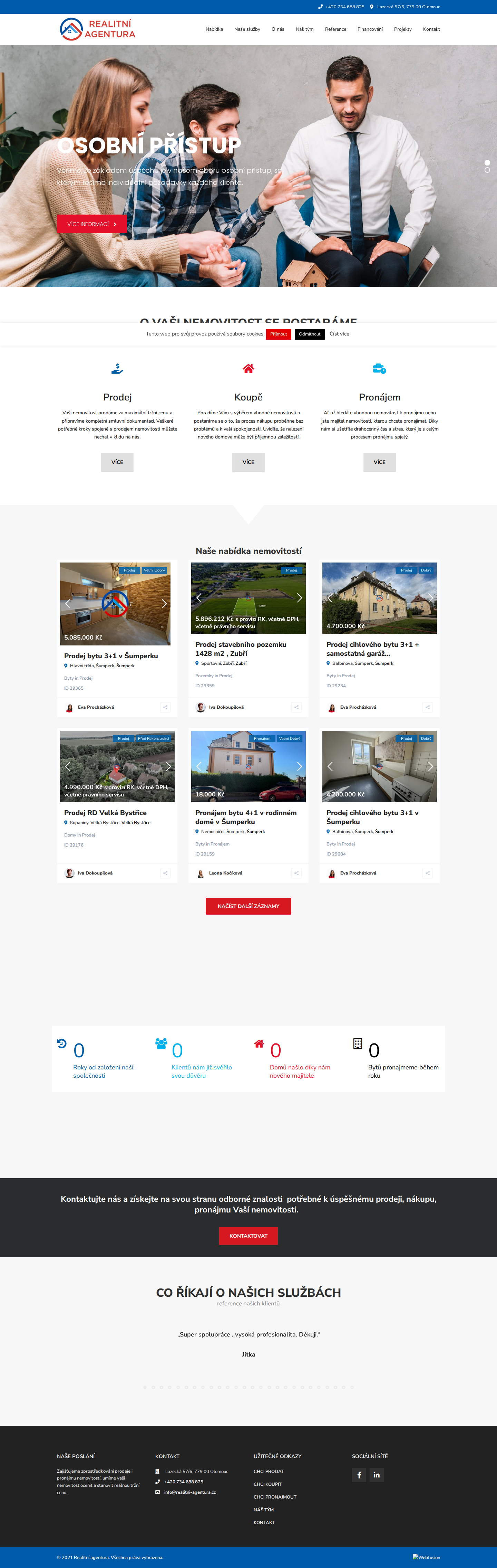 Současný web Realitní kancelář Olomouc na počítači
