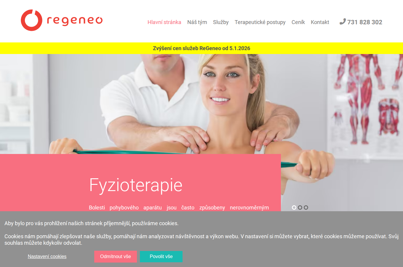 Současný web ReGeneo - Hlavní stránka na počítači