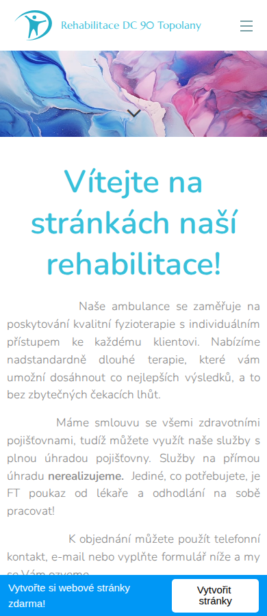 Současný web Rehabilitace DC90 Topolany na mobilu