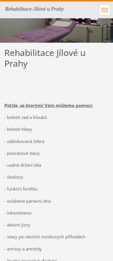 Současný web Rehabilitace Marcela Košatová na mobilu