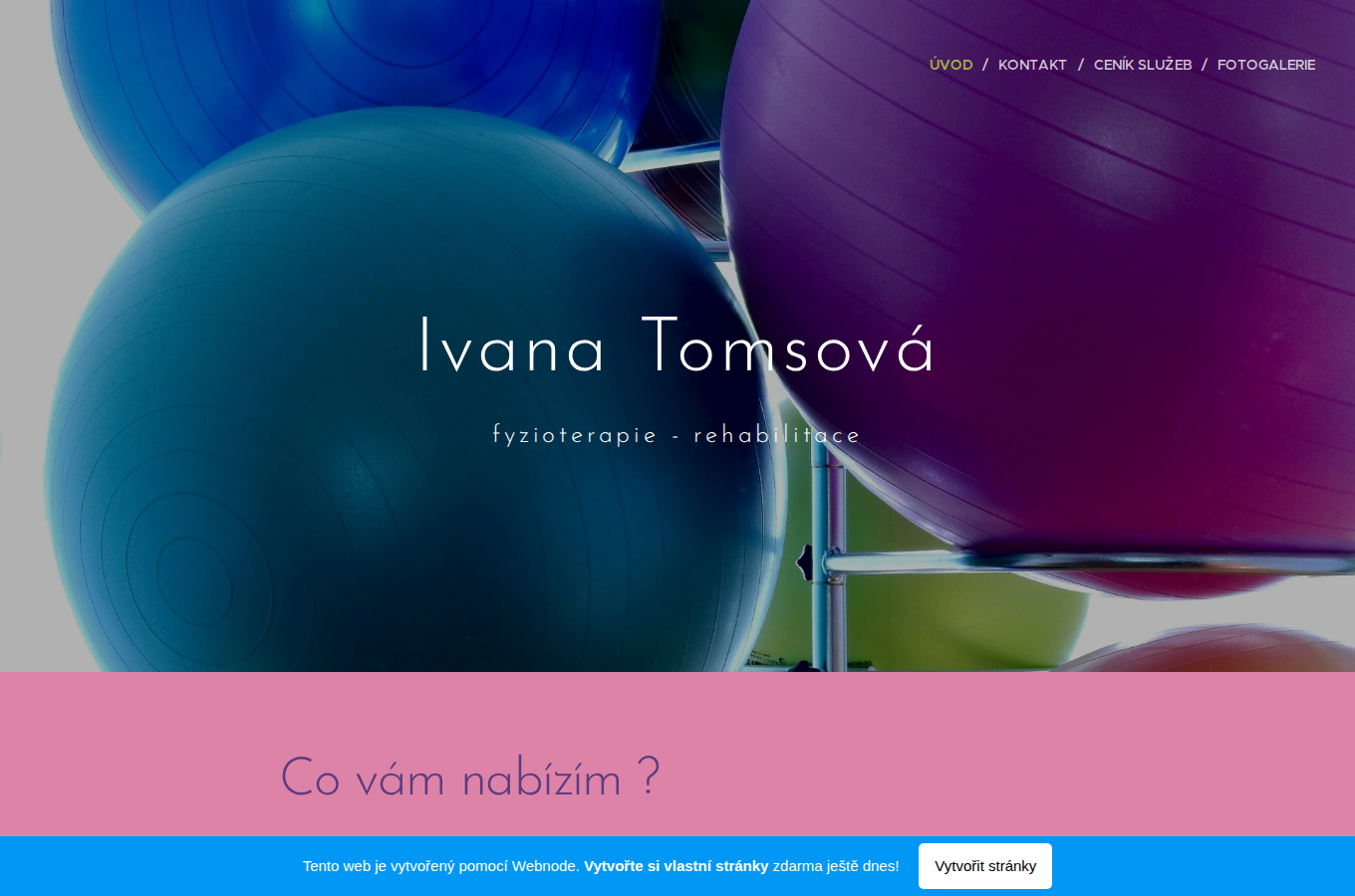 Současný web Rehabilitace Tomsová na počítači