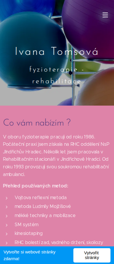 Současný web Rehabilitace Tomsová na mobilu