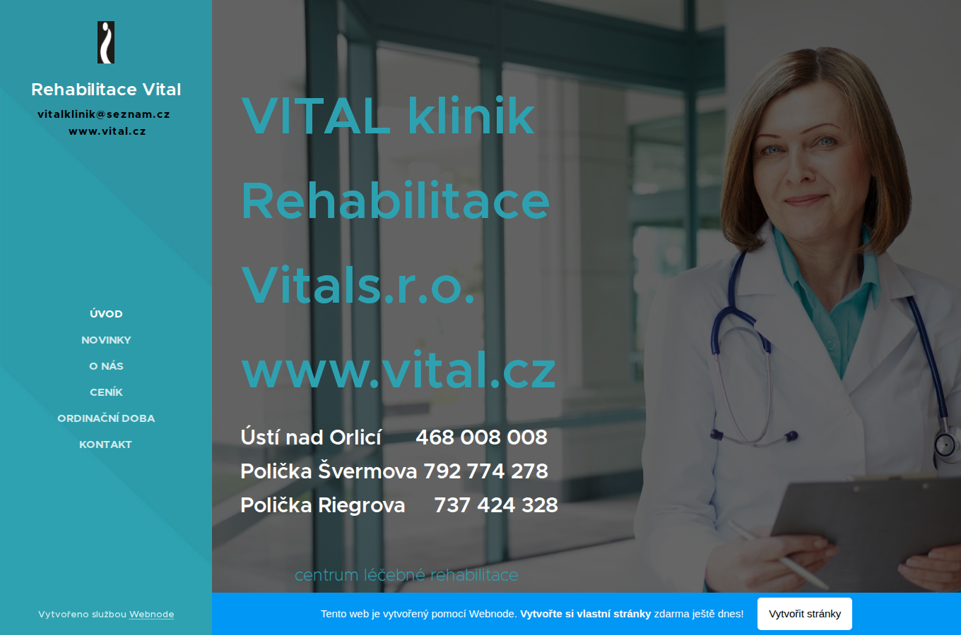 Současný web Rehabilitace Vital Polička na počítači
