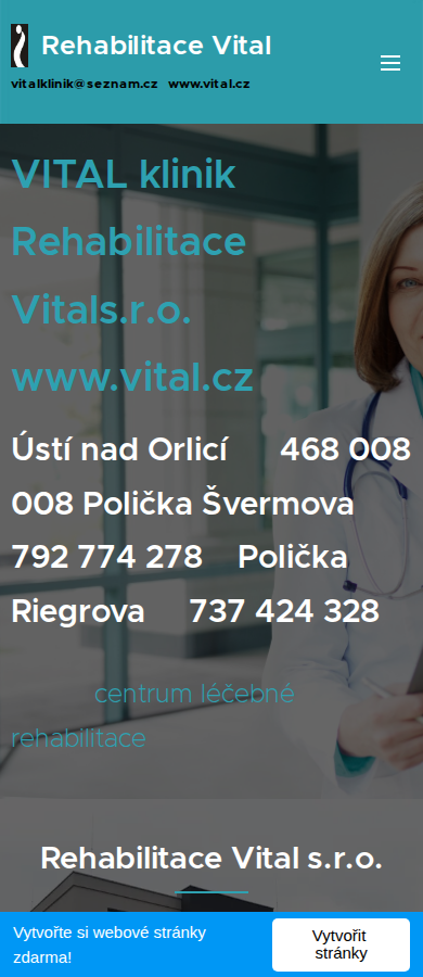 Současný web Rehabilitace Vital Polička na mobilu