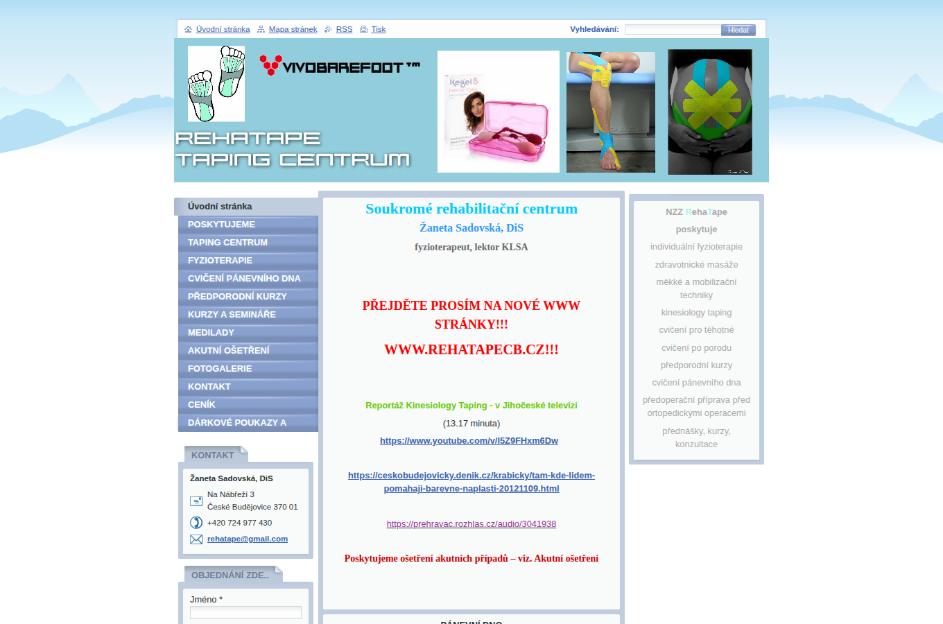 Současný web Rehatape a Taping Centrum na počítači