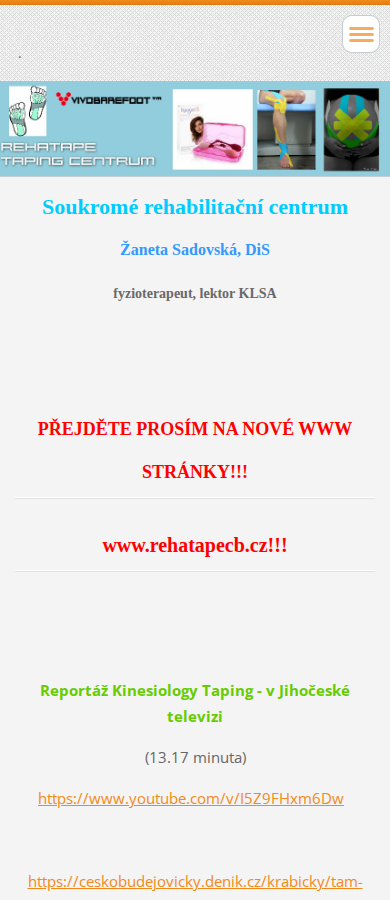 Současný web Rehatape a Taping Centrum na mobilu