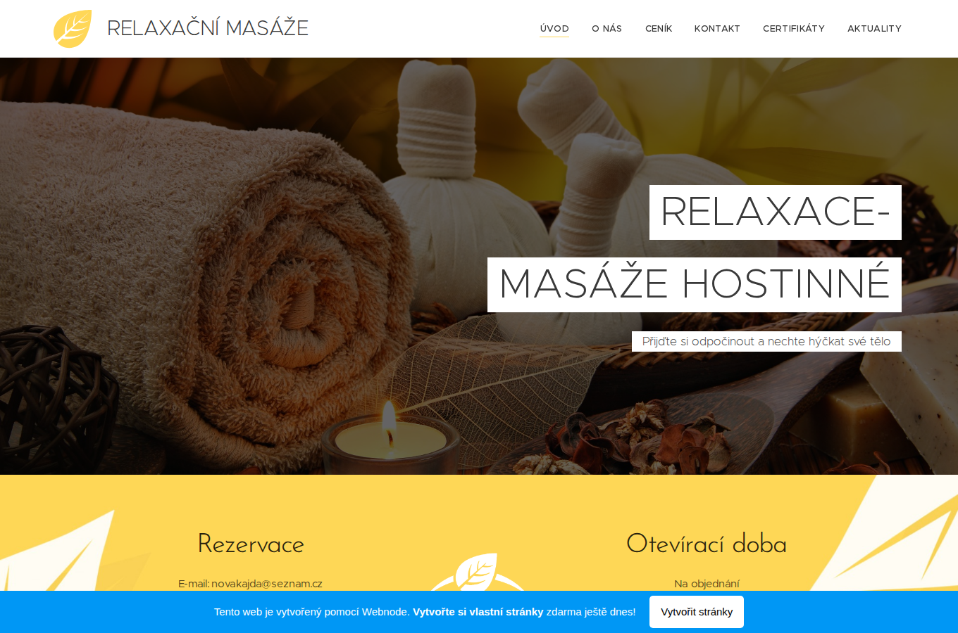 Současný web Relaxace Masáže Nováková na počítači
