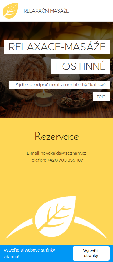 Současný web Relaxace Masáže Nováková na mobilu