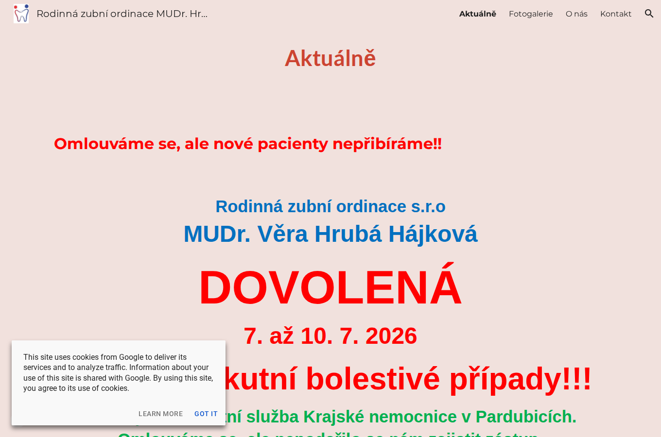 Současný web Rodinná zubní ordinace s.r.o. na počítači