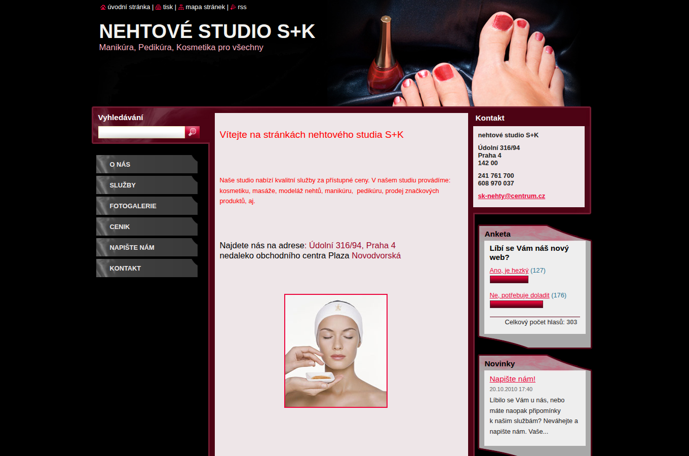 Současný web S+K nehtové studio na počítači