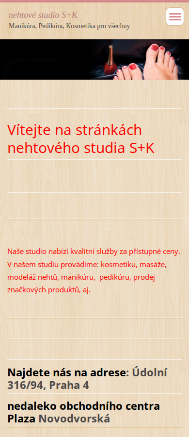 Současný web S+K nehtové studio na mobilu