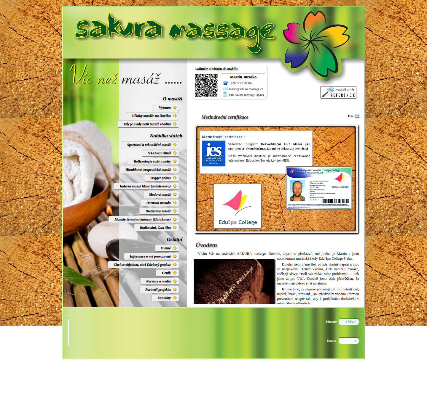 Současný web Sakura Massage Opava na počítači
