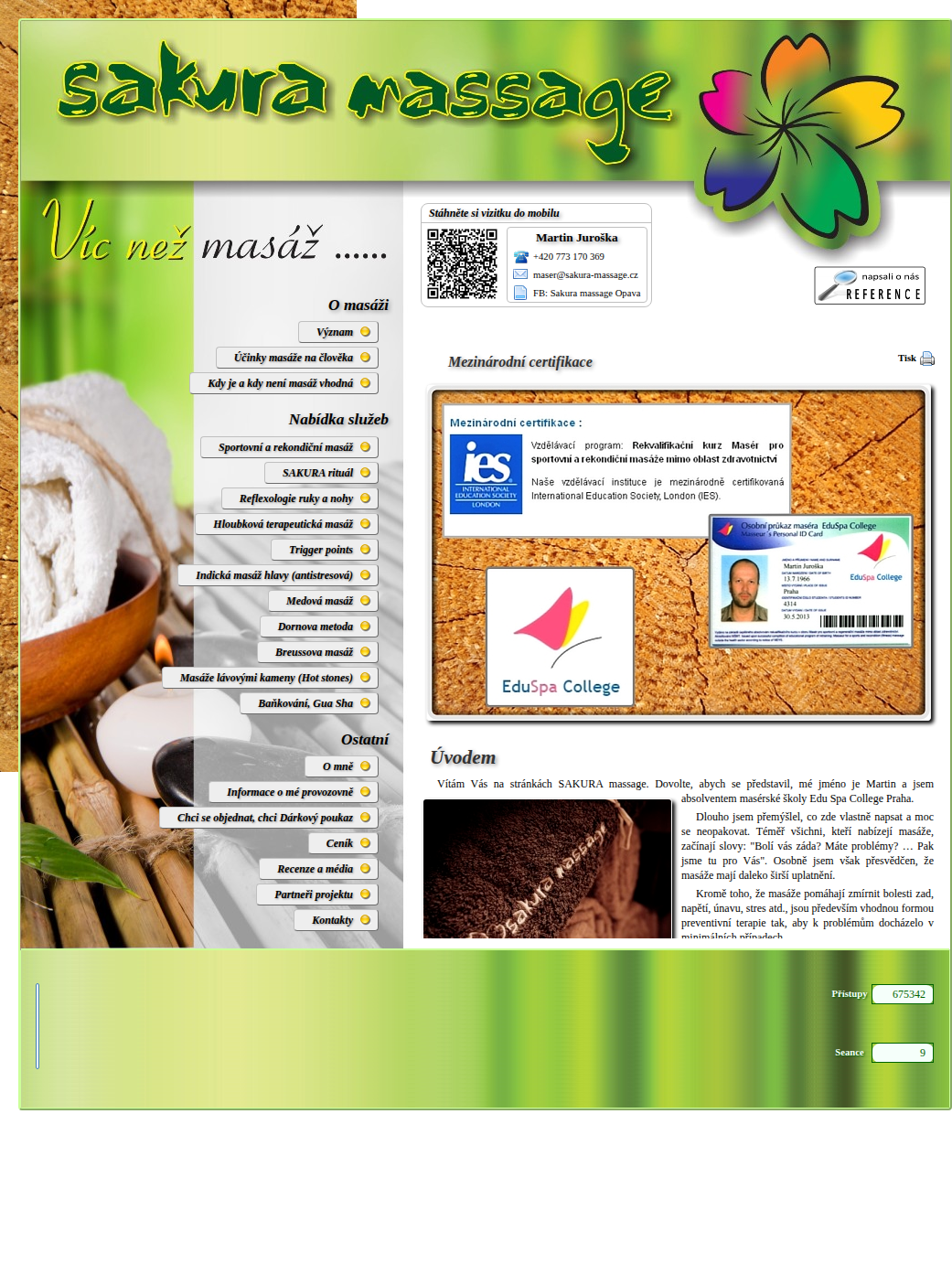 Současný web Sakura Massage Opava na mobilu
