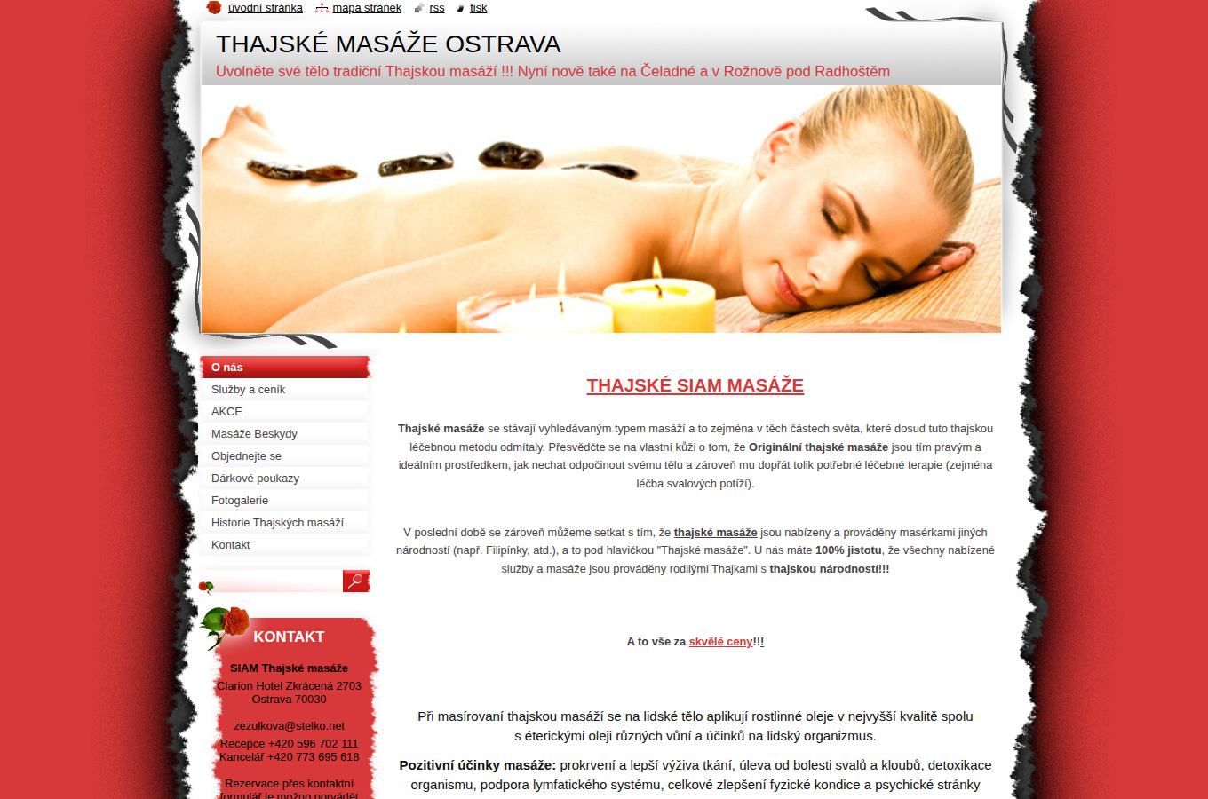 Současný web SIAM Thajské masáže Ostrava na počítači