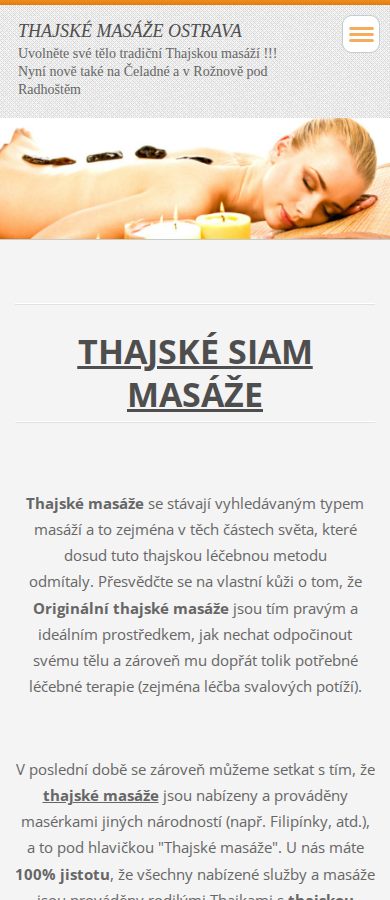 Současný web SIAM Thajské masáže Ostrava na mobilu
