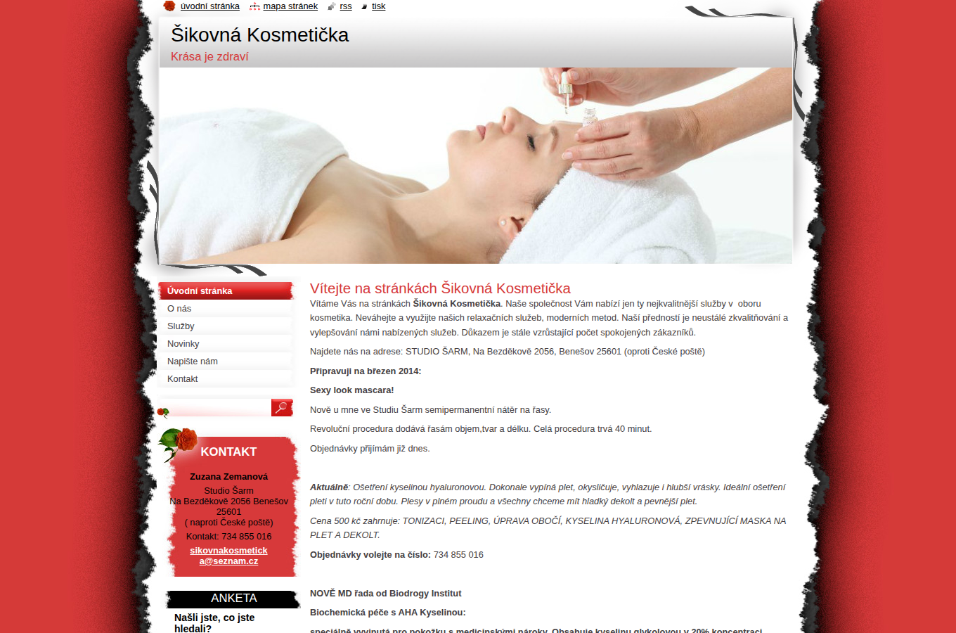 Současný web Šikovná kosmetička na počítači