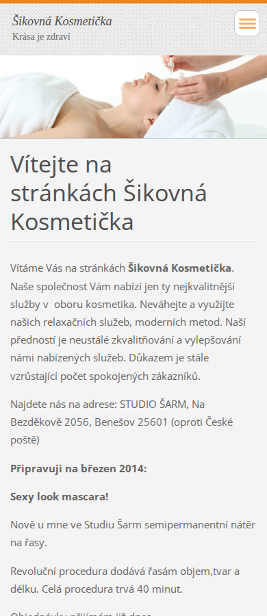 Současný web Šikovná kosmetička na mobilu
