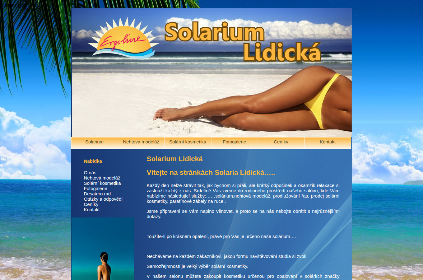 Současný web Solárium Lidická Plzeň na počítači