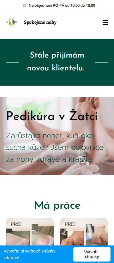 Současný web Spokojené nohy pedikúra na mobilu