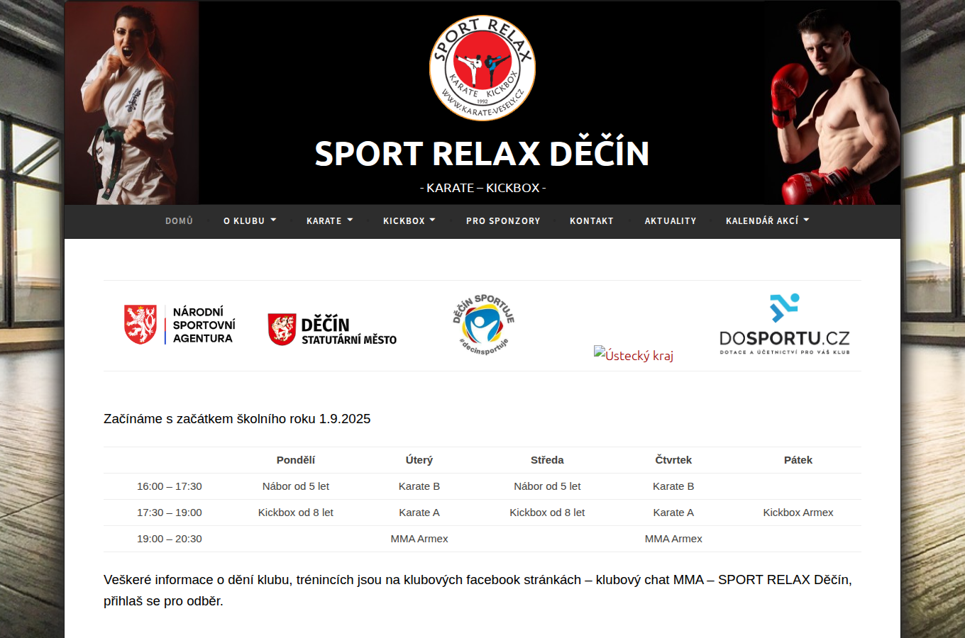 Současný web Sport Relax Děčín na počítači