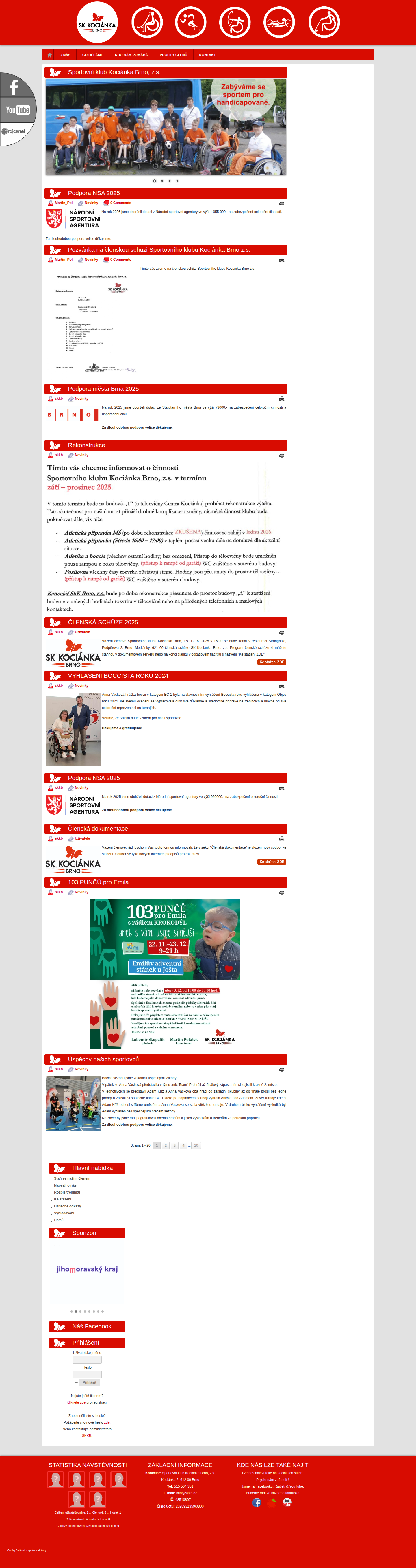 Současný web Sportovní klub Kociánka Brno - News na počítači