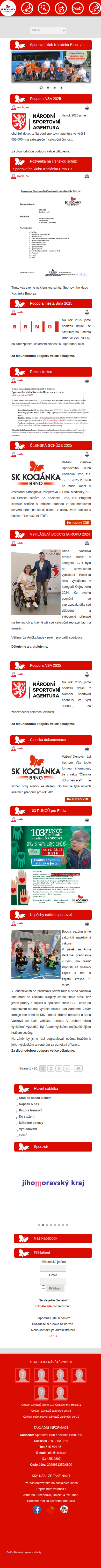 Současný web Sportovní klub Kociánka Brno - News na mobilu