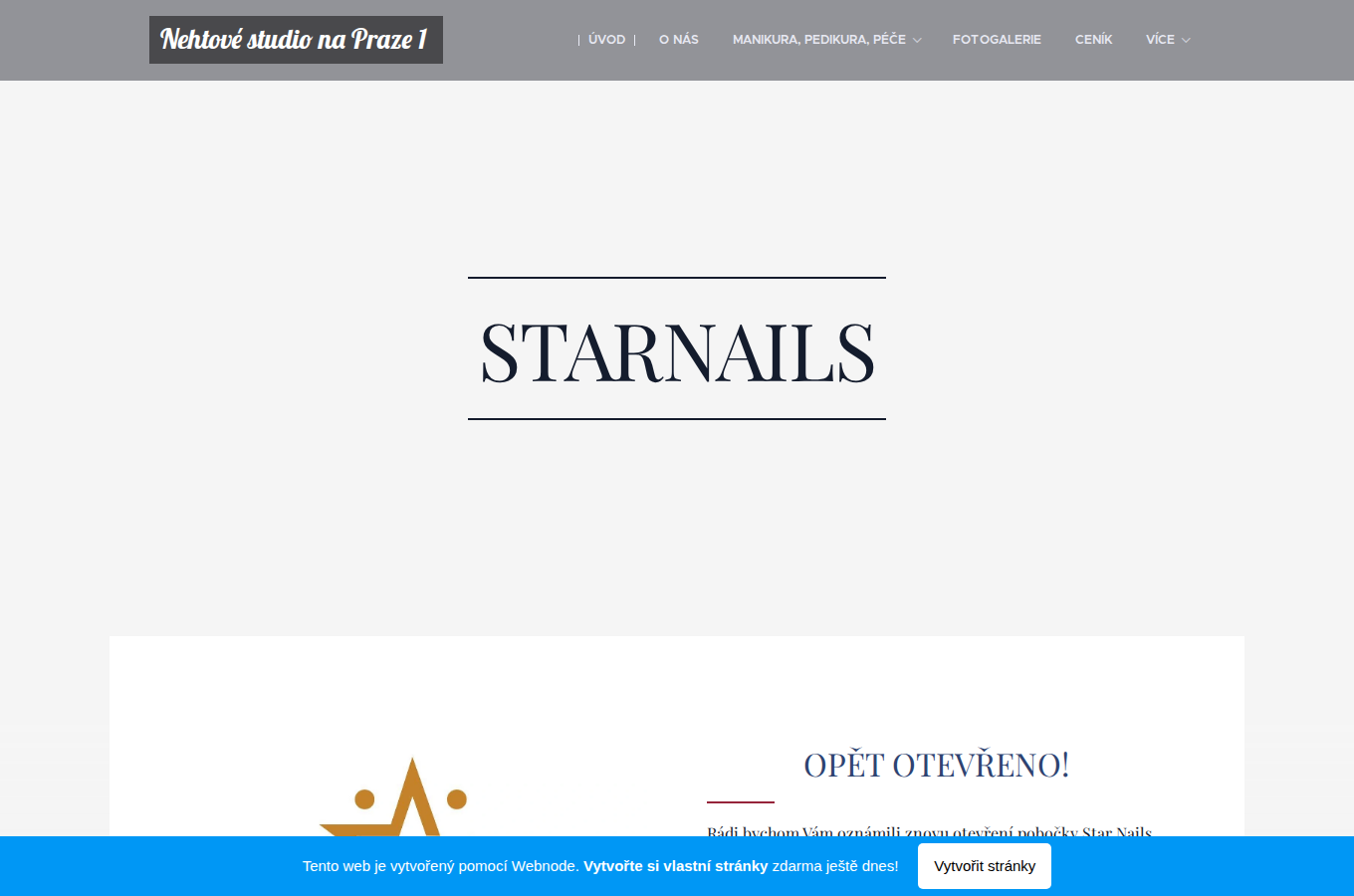 Současný web StarNails Praha 1 na počítači