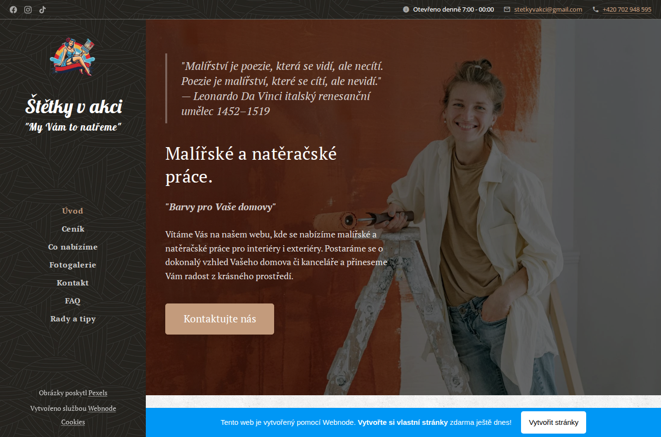 Současný web Štětky v akci malířské práce na počítači