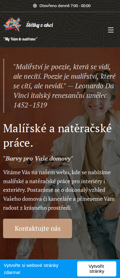 Současný web Štětky v akci malířské práce na mobilu