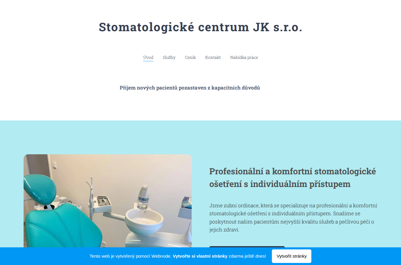 Současný web Stomatologické centrum JK na počítači
