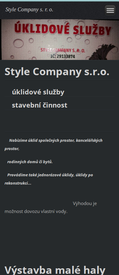 Současný web Style Company s.r.o. na mobilu