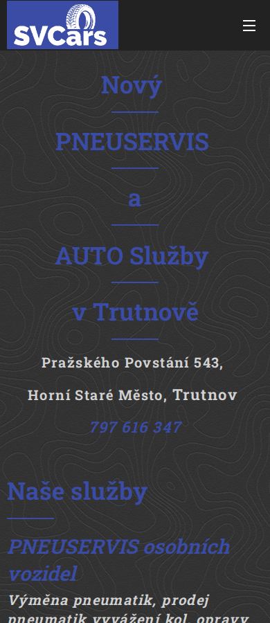Současný web SV Cars na mobilu