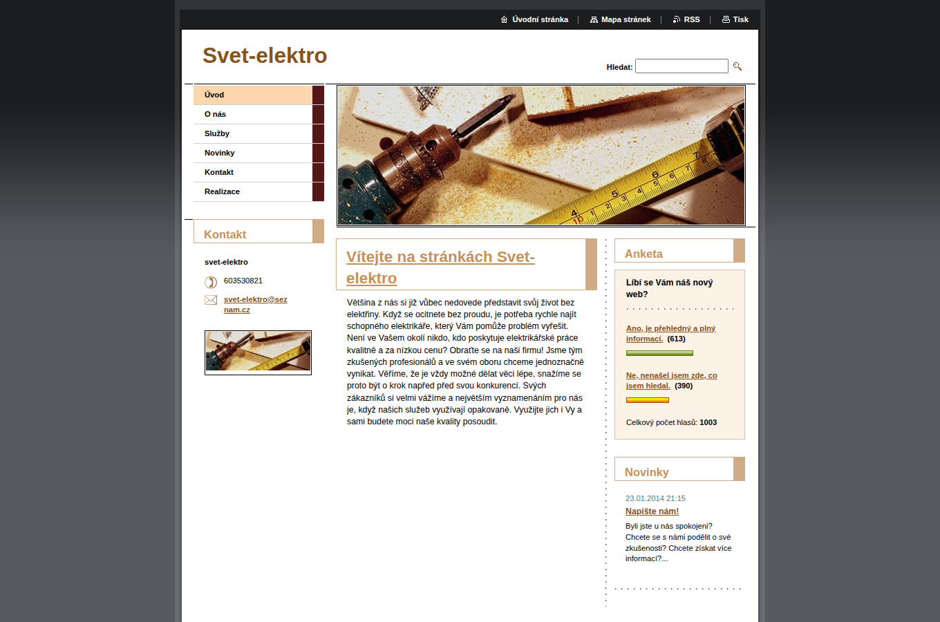 Současný web Svět Elektro na počítači