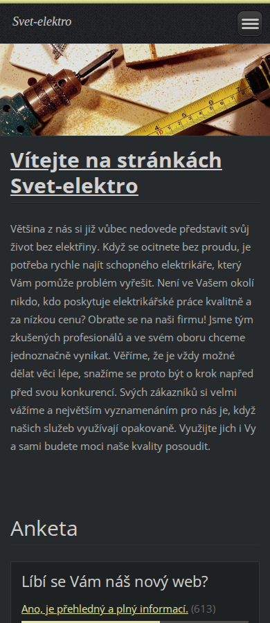 Současný web Svět Elektro na mobilu