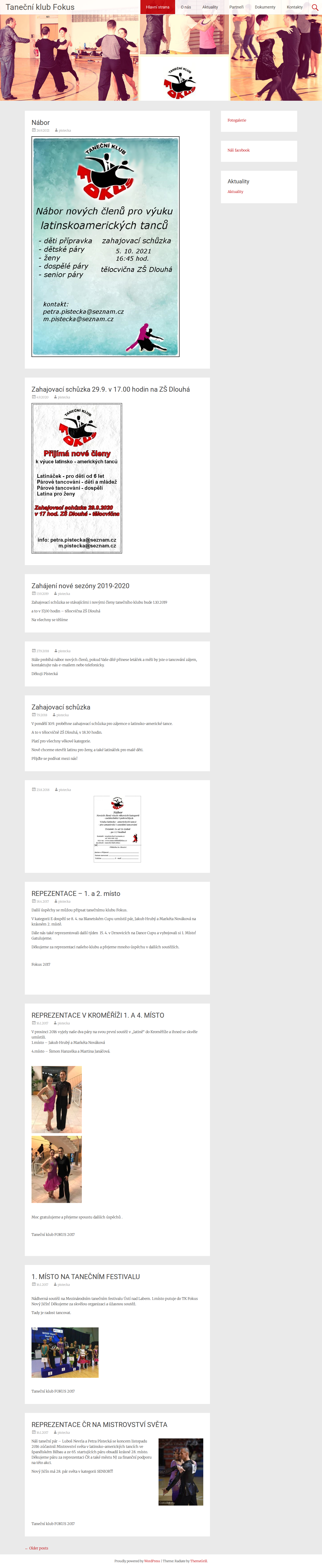 Současný web Taneční klub Fokus na počítači