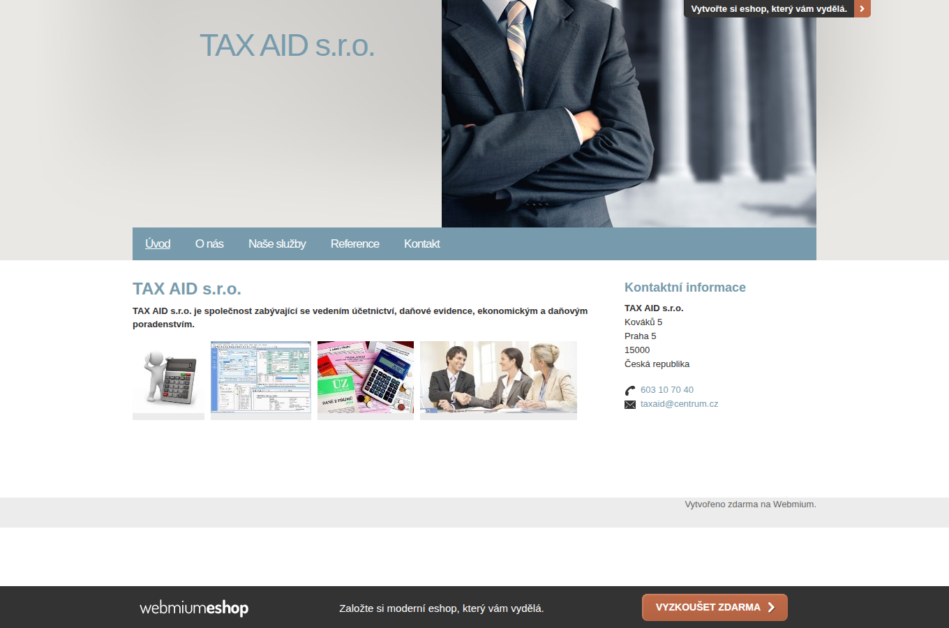 Současný web TAX AID s.r.o. na počítači