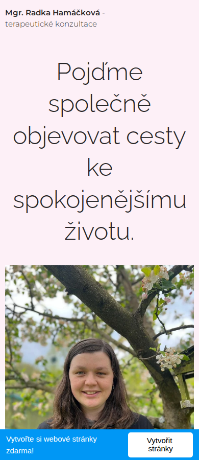 Současný web Terapie Radka Hamáčková na mobilu