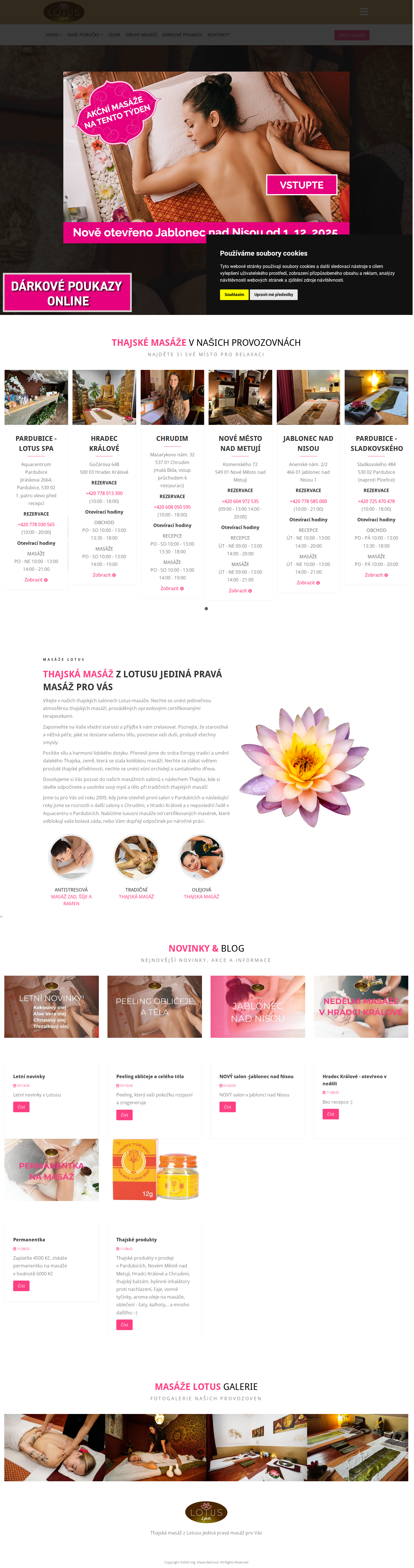 Současný web Thajské masáže - Lotus Pardubice, Hradec Králové, Chrudim na počítači