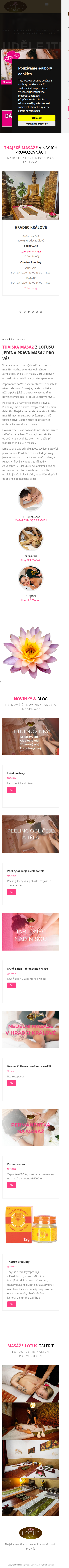 Současný web Thajské masáže - Lotus Pardubice, Hradec Králové, Chrudim na mobilu