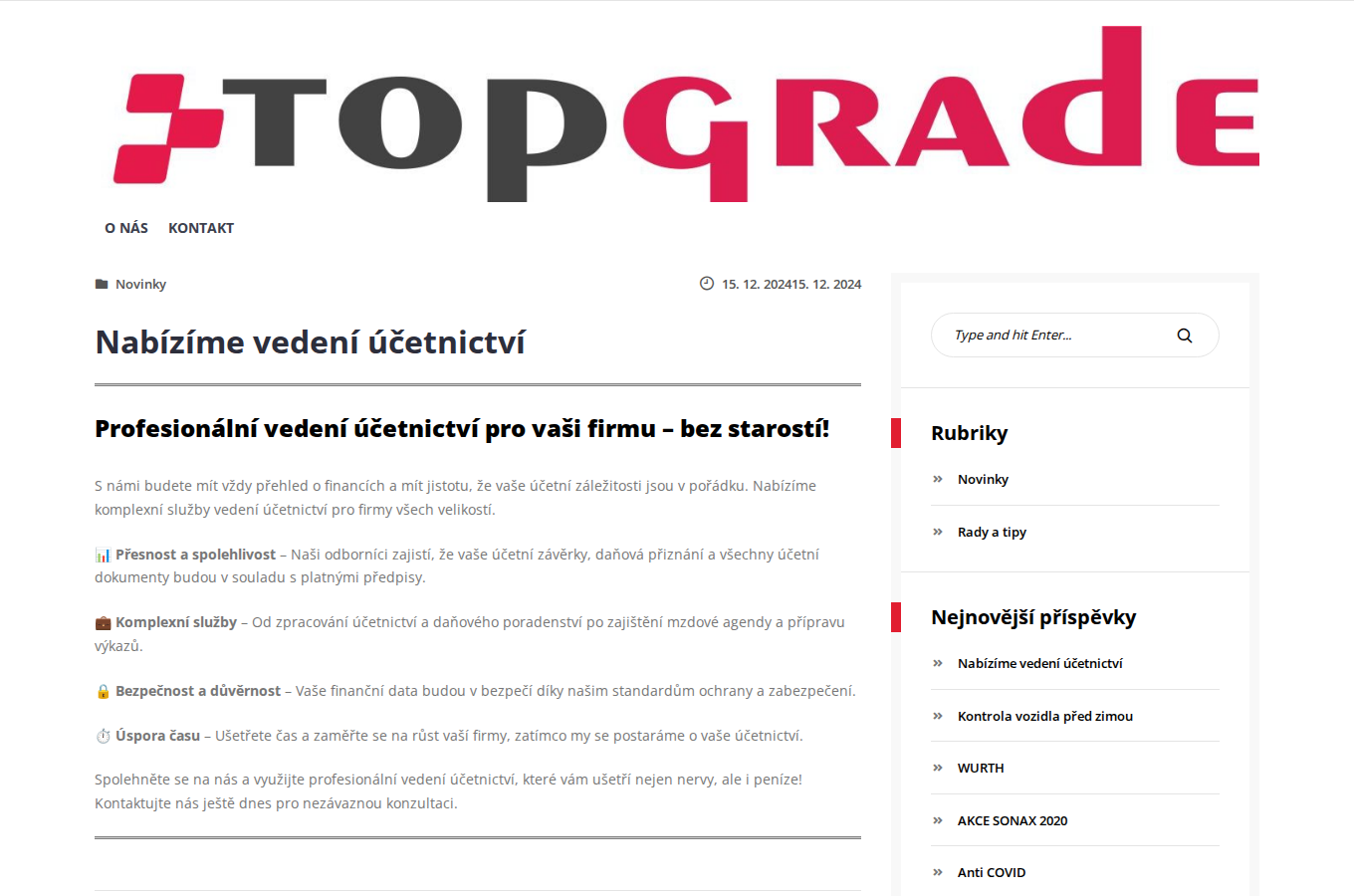 Současný web Top Grade s.r.o. na počítači