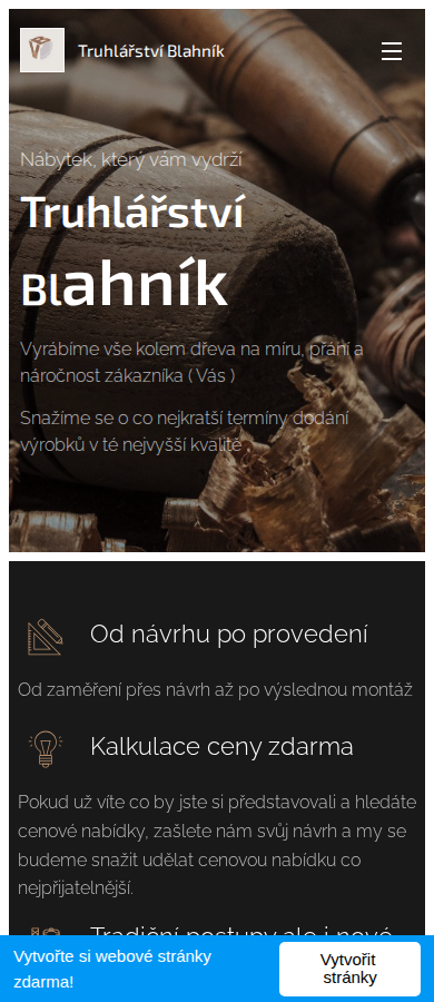 Současný web Truhlářství Blahník na mobilu