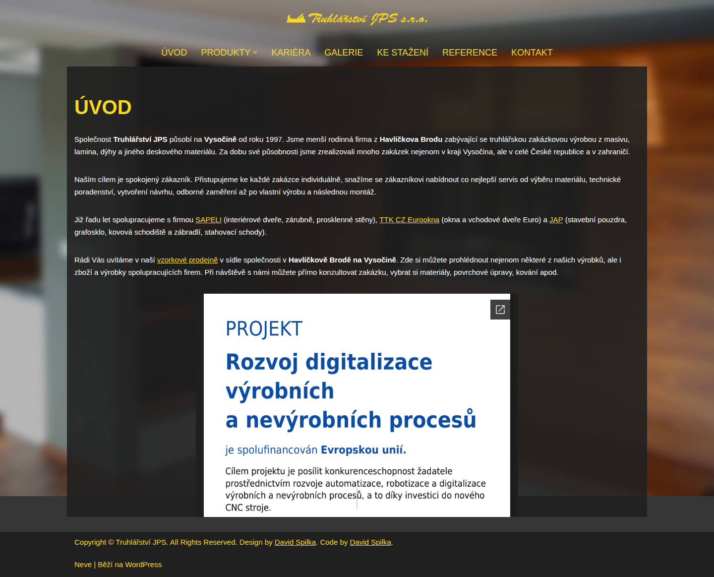Současný web Truhlářství JPS s.r.o. – Havlíčkův Brod na počítači