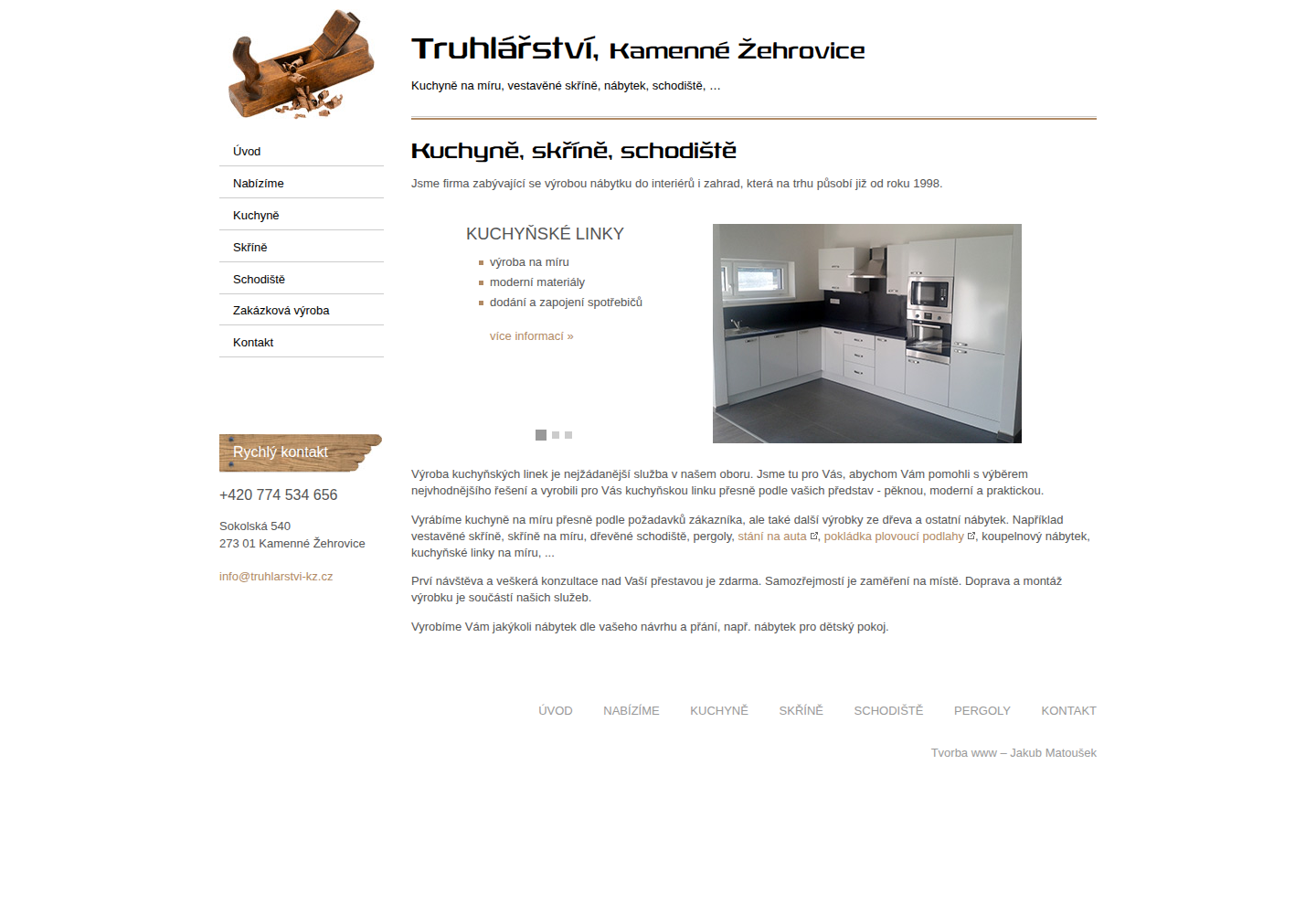 Současný web Truhlářství Kladno na počítači