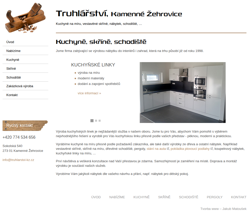 Současný web Truhlářství Kladno na mobilu