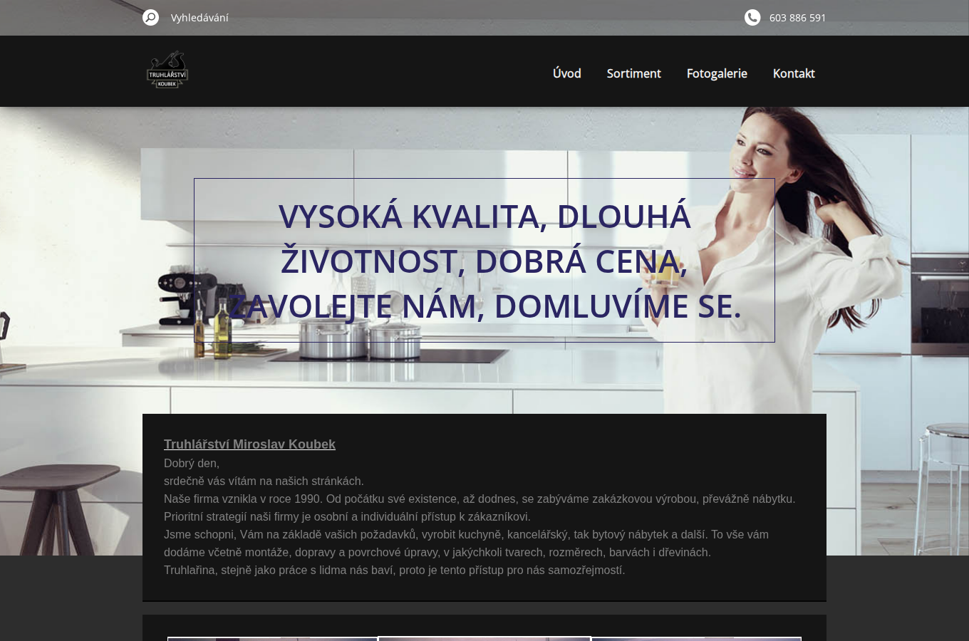 Současný web Truhlářství Koubek na počítači