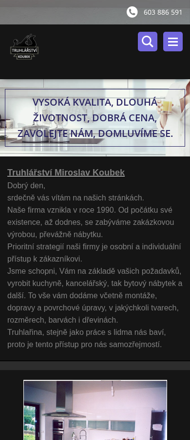 Současný web Truhlářství Koubek na mobilu