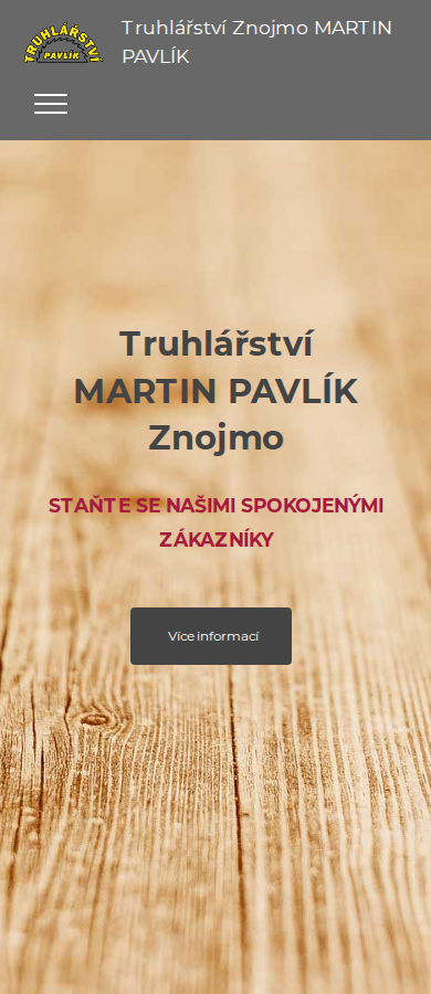 Současný web Truhlářství Martin Pavlík Znojmo na mobilu