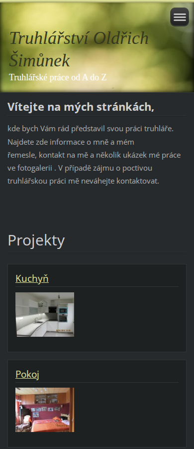 Současný web Truhlářství Oldřich Šimůnek na mobilu